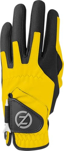 Zero Friction Men's Compression Synthetic Left Hand Universal Fit Golf Glove, One Size, Yellow, GL00007