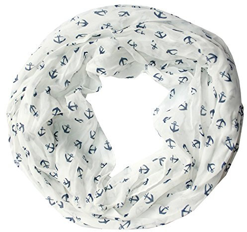 Anker Marine Damen Seide Loop Schal Seidenschal Seidenschals Schlauchschal Tuch Seidentuch (weiß)