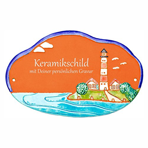 Handarbeit aus Schleswig-Holstein Keramikschild 22 x 14 cm Motiv Westerhever Leuchtturm