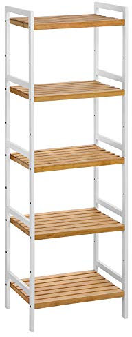 SONGMICS Bambus Regal, Küchenregal, Badregal, Bücherregal, Standregal mit 5 Ablagen, 31,5 x 45 x 142 cm, für Bad, Küche, Wohnzimmer, Schlafzimmer, Balkon, naturfarben-weiß BCB75WN