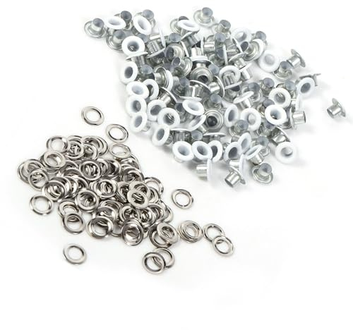 Akozon Metall Ösen Loc4 Farben 100 Sets 4mm Runde Metall Ösen Scrapbooking Karte Loch Leder Handwerk Kleidungsstück Zubehör für Lederhandwerk und Scrapbooking Dekoration zu dekorieren(Silber)