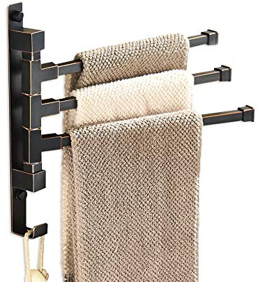 ELLO&ALLO Oil Rubbed Bronze Swing Out Towel Rack for Bathroom Holder Wall Mounted Towel Bars with Hook 3-Arm