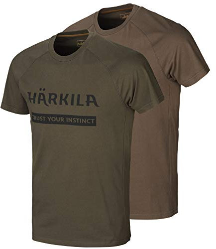 Härkila Logo T-Shirt 2er-Set - Shirt für Jäger in zwei verschiedenen Farben mit Logo Aufdruck - Jagdshirt für Herren im 2er-Pack in Braun Grün und Orange, Größe:XXL, Farbe:Braun