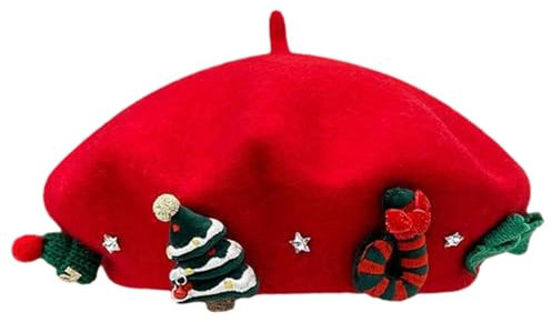 Französischer Weihnachtshut, Baskenmützen aus Wolle zum Thema Weihnachten für Frauen | Warmer Hut, Baskenmütze aus Wolle, Partyhut, Winterhüte für Damen und Mädchen für Weihnachtsferien
