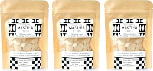 Mastic Growers Mastiha Tears Lot de 3 paquets de mastic grec 100 % naturel 60 g (3 x 20 g de larmes moyennes)