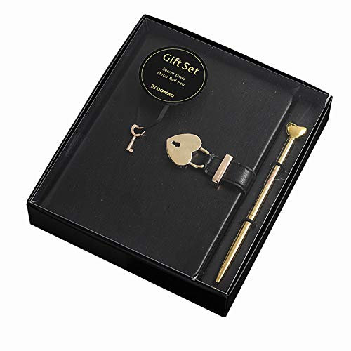 Tagebuch mit Schloss und Schlüssel, A6, Herzform, Leder, personalisierbar, geheimes Notizbuch mit Bändern, abschließbares Reisetagebuch, für Mädchen/Frauen/Kinder