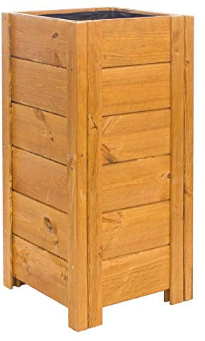 BOGATECO Bac à Fleurs Jardinière en Bois pour Extérieure | 39 x 39 x 79 cm | Pot de Fleurs Parfait pour Jardin, Terrasse & Balcon | Imprégné | Arrive Assemblé | avec Agro-Textile | Marron Chêne