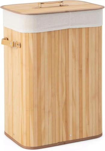 Bamboo Laundry Basket 72L Collapsible Bamboo With 1 Compartment Laundry Hamper Laundry Basket Removable Lining Large Laundry Bins Laundry Hamper with Lid Bamboo Laundry Storage basket (NATURAL)