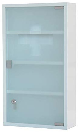 HS-Lighting Medizinschrank Arzneischrank XXL Erste Hilfe Schrank abschließbare Hausapotheke aus Metall, Glastür mit Tip-on Automatik, inkl. 2 Schlüsseln 60 * 30 * 12cm (Weiß-4 Fächer)