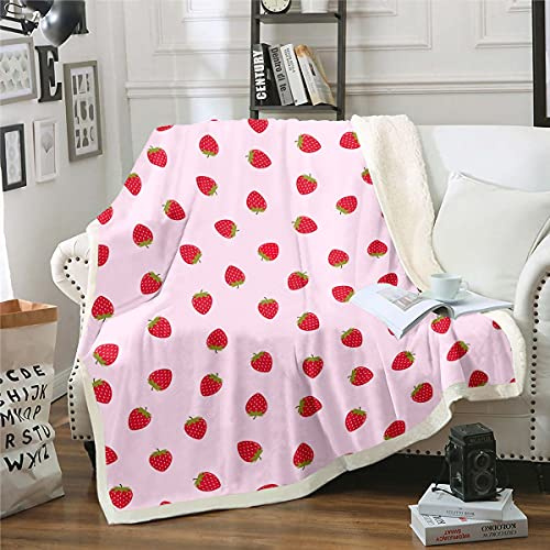 Loussiesd Coperta in pile con stampa di frutta e fragole rosa fragole per bambini coperta in microfibra peluche decorazione per camera matrimoniale 152 x 200 cm