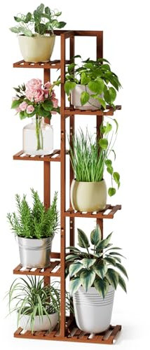 ROSSNY 48 Inch Tall Plant Stand Indoor, 6 Tier 7 Potted Bamboo Plant Stands for Indoor Plants, Corner Plant Stand, Tiered Plant Stands, Plant Shelf For Indoor, Planter Holder for Multiple Plants Indoor, Brown