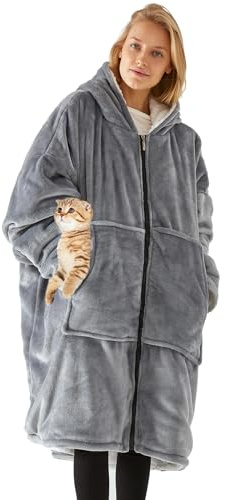 Sudadera Manta Mujer - Sudadera con Capucha Manta Hombres Y Mujeres Talla Grande Sherpa de Gran Jerse De Televisión tamaño Caliente y Esponjoso Invierno Hoodie De Manga (Gray)
