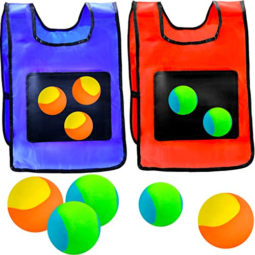 BLUESEABUY Klibbiga bollvästar 2 målvästar med 10 bollar dodgeball tag väst målkastspel för barn inomhus utomhus lekplats spel