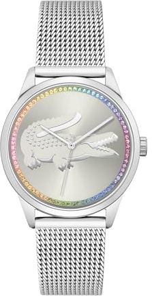 Lacoste Analog Quarzuhr für Damen Kollektion LADYCROC mit Silbernes Edelstahl-Mesh-Gliederarmband - 2001259