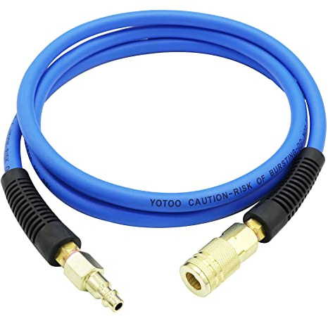 YOTOO Hybrid Lead-In Air Hose 1/4 x 6', 300 PSI Heavy Duty Air Compressor Hose, Lightweight, Kink Resistant, All-Weather Flexibility with 1/4-Inch Industrial Air Fittings and Bend Restrictors, Blue