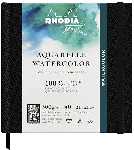 Rhodia 116143C Zeichenbuch Watercolor Book 21x21cm 20 Blatt 300g Schwarz