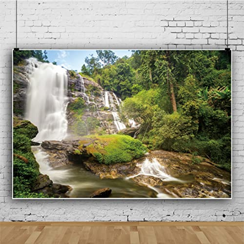 Ttincceer 220x150cm Canyon Waterfall Backdrop Tropical RainForests Valley Stream Photography Background Forests Natural Scenery Background Adult Children Travel Shooting Props