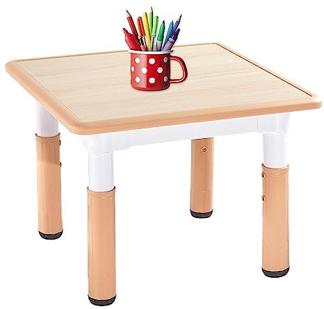 FUNLIO Adjustable Kids Table, 3-Level Height for Ages 3-8, Easy to Wipe Arts & Crafts Toddler Table for Classrooms/Daycares/Homes, CPC & CE Approved, 23.6 x 23.6 Inches, Natural