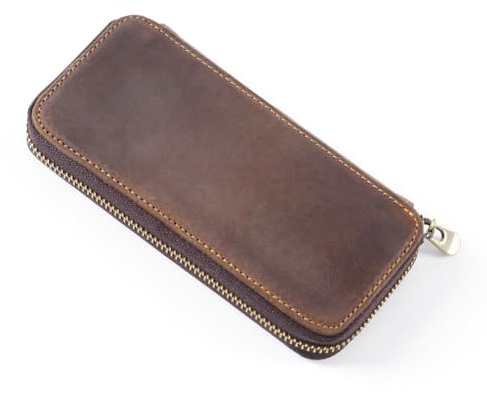 Läderskrinfodral, vintagepennfodral, retropennfodral, pennficka med korthållare och 3 öglor för skol- och kontorsmaterial, 16,5×8 cm