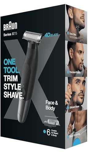 Braun Series X, Hybrid Elektrische Herren Bart & Körperrasierer 4D Klinge, SkinShield Wasserfest, Wireless XT5200