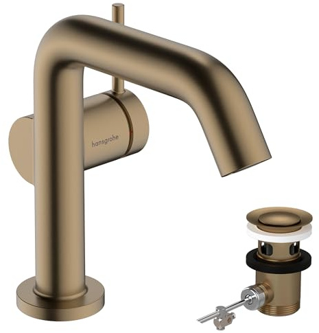 hansgrohe Tecturis S Fine – tvättställskran med dragstång, energibesparande (CoolStart), vattenkran badrum med pip höjd 110 mm, blandare handfat vattenbesparande (EcoSmart+), borstad brons