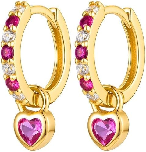 TOFBS Herzform Creolen Ohrringe S925 Silber Nadel Kristall Zirkonia Schmuck Damen Huggie Hoop Elegante Ohrhänger