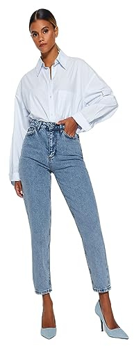 Trendyol Trendyol Damen Gerade Mama Hohe Taille Jeans, Jeans De Las Mujeres, Indigo,