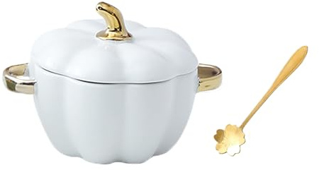 Kürbis Topf Kürbis Keramik 400ml Pumpkin Kasserolle mit Deckel Fall Decor Aesthetic für Halloween, Erntedankfest, Heimdekoration, Tischdekoration (Weiss)