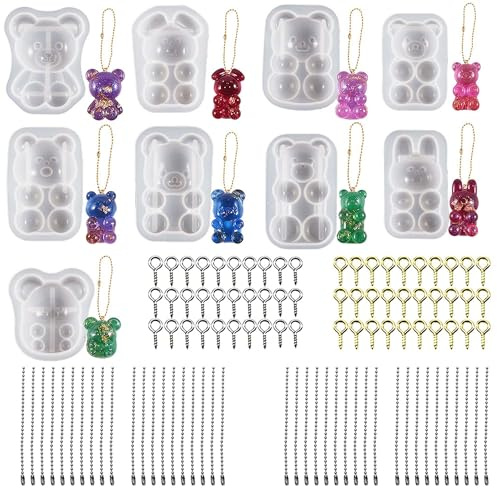 Attuslla 9 Pz Molde Silicona Resina Silicona Moldes de Joyería, 3D Oso Moldes de Resina de Silicona para Manualidades de Resina, Llavero, Decoración del Hogar