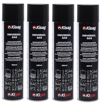 Kigas 4x600 ml Fondue Gas für Kisag und andere Fonduebrenner, Schwarz, Metall