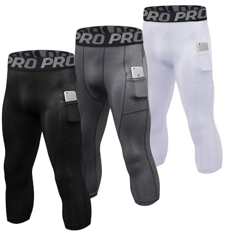 YUSHOW 2-3-pack 3/4 mäns kompressionsbyxor tights atletisk löpning träning leggings snabbtorkande sport baslager, Svart+grå+vit, M
