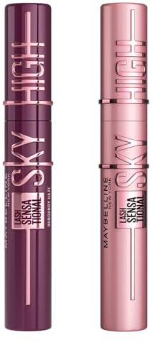 Maybelline New York Schwarze Wimperntusche für extrem lange Wimpern, Lash Sensational Sky High Mascara, Very Black + Lash Sensational Sky High Mascara, Burgundy Haze