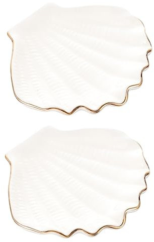 Assiette à gâteau-2 pièces Coquille Assiette à Bijoux Plateau de Service en céramique Boucle d'oreille Présentoir Support de Service en Porcelaine Plat de Bonbons de Pâques Plateau à clés Conteneurs à