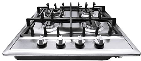 CLEADONG Cocina de Gas de 4 Fuegos, Placa de Cocción para Propano, Empotrable de 23 Pulgadas, Acero Inoxidable, 59 x 51 cm