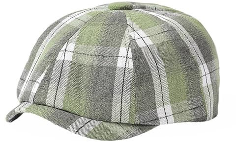 Reyox Unisex Schiebermütze Baumwolle Ballonmütze Schirmmütze Baskenmütze Newsboy Cap Tartan Grün
