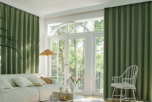 KnSam 2er Set Vorhänge für Zimmer Grün, Ösen Gardinen Einfarbig, Polyester Ösen Gardine Vorhänge Verdunkelungsvorhang mit Ösen, Jeder B 107 x H 160cm