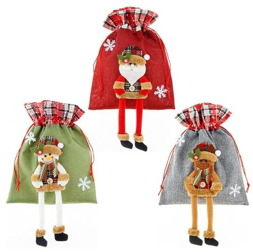 3 Pcs Nikolaussäckchen,YouXiaor Weihnachtssack Geschenksack für Weihnachten Weihnachten Säckchen Christmas Sack Weihnachtssäckchen Jutebeutel Weihnachts Weihnachten Geschenkbeutel mit Kordelzug