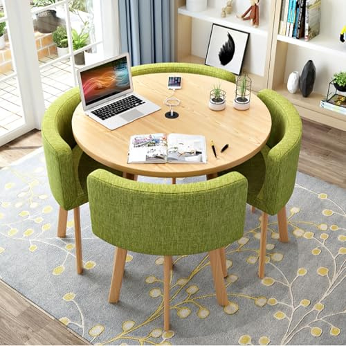 XRRJFYH Tisch mit 4 Stühlen Set Esszimmertische Esstisch Rund Esstisch mit 4 Stühlen Essgruppe Kitchen Table Dining Table Set 4 Chairs(Green,90cm/35.4in)