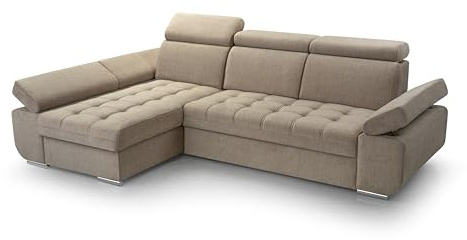 FurniShop24 Ecksofa mit Schlaffunktion und Bettkasten - Eckcouch L-Form mit Bewegliche Kopfstützen, Klappsofa - Schlafcouch zum Wohnzimmer, Modern Design Schlafsofa Bianco: Cappuccino, Ecksofa Links