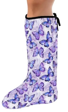 Rnyleeg Purple Butterfly Leg Cast Covers for Women Washable Cast Covers for Shower Leg Large Cast Plaster Cover for Foot Easy to Use