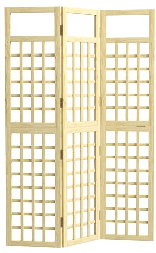 Outsunny 3-Panel Garden Privacy Screen, Freestanding Foldable Wooden Outdoor Divider/Trellis, Decorative Privacy Screen for Garden Patio Pool, 120 x 170 cm, Natural Wood Finish