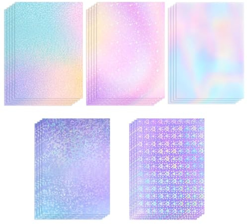 QITIXI:OU 18 Blatt Hologrammfolie, A4, 1 Meter, Klar, Holografisch, Selbstklebend, Für DIY, Dokumente, Etiketten, Geschenke, Wanddekoration, Schutz