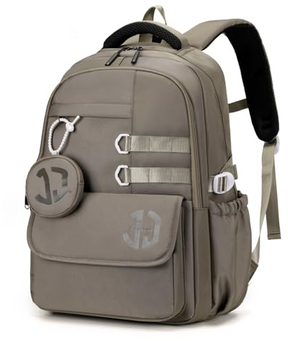 JANSBEN Wasserdichter Schulrucksack für Teenager Jungen und Mädchen, Mehrfachfach Design für Schule und Reisen, Schultasche Ideal für 5 Klasse Kaffee