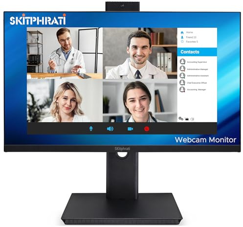 SKitphrati 27'' Business Webcam Monitor, 1080P IPS 120HZ, Video Conference Monitor - Built-in Adjustable 3MP Webcam, Mic Array, Speakers, Eye Care, Frameless, HDMI, DisplayPort, VGA, USB 2.0