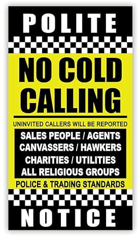 No Cold Callers Sign for Front Door Sticker No cold Callers Sticker Waterproof No Salesmen or Cold Callers Sign for Front Door (90 x 50 mm)