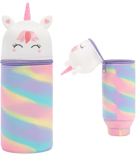 Bafiwu Federtasche Mädchen, Kawaii Federmäppchen Einhorn, 2 in 1 Weiche Silikontasche Schulmäppchen, Cartoon mit Reißverschluss Bleistifthalter für Büro,Kinder Schulbedarf (Einhorn)
