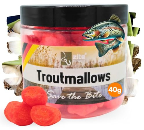 Zite Fishing Trout Mallows Forellenköder - Hochfängiger Forellenteig | auftreibend - Troutmallows Starke Aromen & Leuchtende Farben 40g Dose Forellen Köder