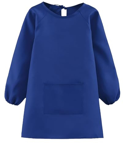 GDLOKFU Malschürze Kinder, Malkittel Kinder Bastelschürze mit Ärmeln und Taschen, Kinderschürze Schule Jungen Mädchen für Basteln Malen Backen Kochen, 7-12 Jahre (Blau)