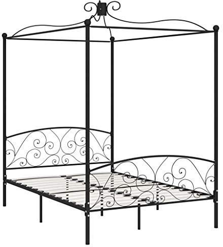 Eleganz Himmelbett-Gestell 140x200 cm Schwarz Metall - Modernes Bettgestell für Schlafzimmer, Stabile Rahmenkonstruktion, Einfache Montage - Ideal für stilvolle Einrichtung