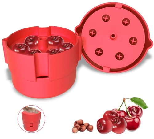 Kirschentkerner mit 6 Löchern, Push-Type Kirschkernentferner, Kirschentsteiner für Kirschen, Oliven & mehr, Schneller Tragbarer Entkerner Kirschen, Küchen Gadgets für Marmelade und Desserts (Rot)
